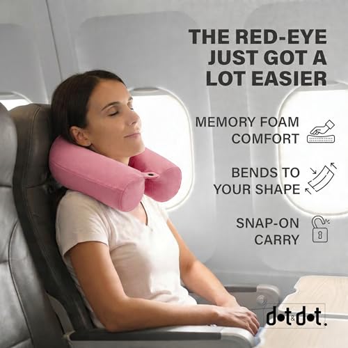 Image of Dot&Dot Twist Memory Foam Travel Pillow, Bendable Neck Pillow for Airplane, Car and Home, 26-Inch Adjustable Roll with Washable Cotton Cover, Pink