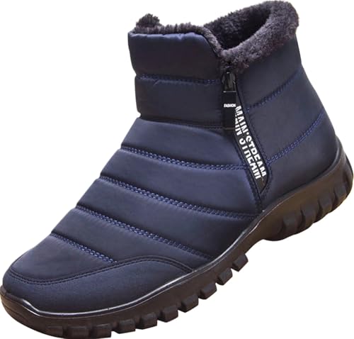 GILKUO Bottes Homme Neige Chaussures Hiver Bottine Fourrée Boots Chaudes Imperméables après Ski Baskets avec Fermeture Éclair Bleu Taille 45