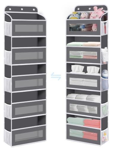 Image of KYEVIS Over The Door Organizer, 5 Shelves Closet Door Hanging Storage and Organizer with 10 Mesh Pockets, Nursery Closet Organizer, Baby Essentials, Stuffed Animal Storage