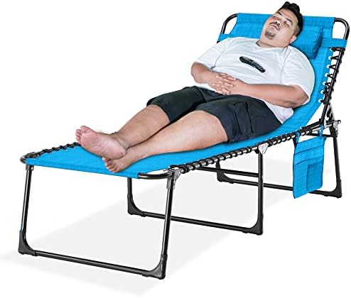 Ezcheer Oversize Folding Chaise Lounge Outdoor, 16 inch Extra High Patio Camping Sunbathing Recliner, Support 350lbs Lay Flat Pool Beach Lawn Chair with Storage Bag