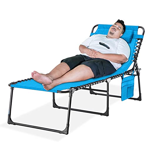 Ezcheer Oversize Folding Chaise Lounge Outdoor, 16 Inch Extra High Patio Camping Sunbathing Recliner, Support 350Lbs Lay Flat Pool Beach Lawn Chair With Storage Bag #TOP3