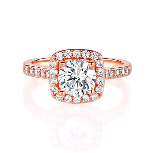MDFUN 18K Rose Gold Plated Cubic Zirconia Promise Halo Engagement Promise Eternity Ring for Women (10)