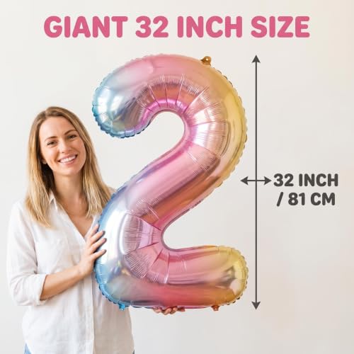 Image of YPSelected 32 Inch Large Foil Helium Number Balloon Birthday Wedding Party 0-9 (Rainbow, 2)