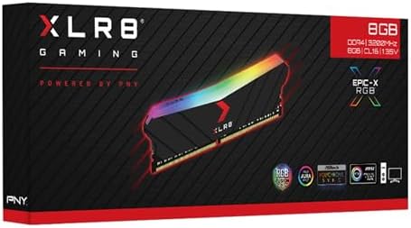 PNY XLR8 Gaming EPIC-X RGB™ DDR4 3200MHz 8GB Desktop Memory Single Pack, Black, MD8GD4320016XRGB