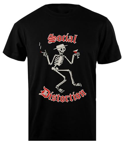 Oldrytee Social Distortion Crest Skelly T-Shirt da Uomo in Cotone Nera da Uomo