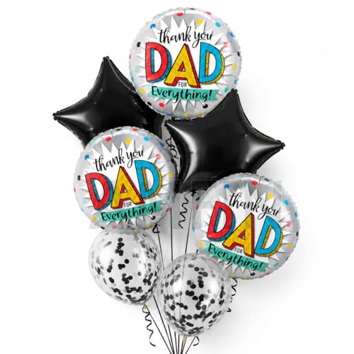 Image of AMFIN (Pack of 7) Thankyou Dad Balloon Fathers Birthday Gift for Dad Fathers Day Decoration Foil Balloon Papa Birthday Decoration
