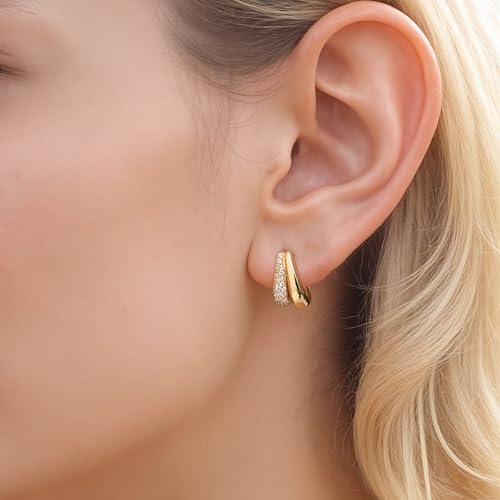 Minimalist Hoop Earrings 14K Gold Plated Lightweight Twisted Small Thick Huggie Hoops Earrings Hypoallergenic Gold Earrings for Women Trendy Hoops Drop Dangle Earrings Studs Jewelry Gifts3