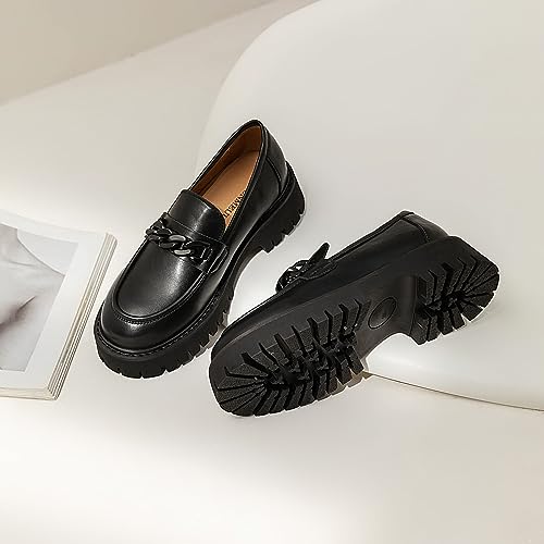 Image of Chunky Loafers Women Platform Loafers for Women Chunky Heel Lug Sole Loafers for Women Slip ons Round Toe