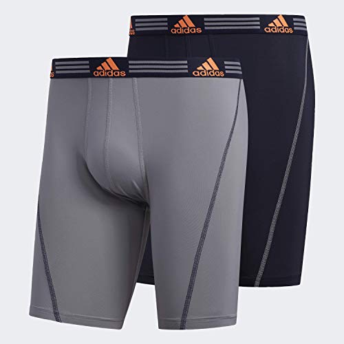 adidas Men s Sport Performance Midway Underwear (2-Pack), Grey Legend Ink Blue Legend Ink Blue Solar Orange, SMALL