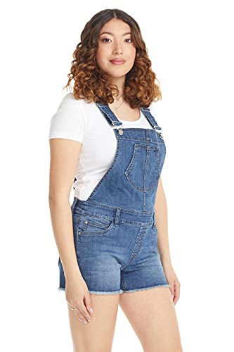 Suko Jeans Women's Classic Adjustable Straps Frayed Hem Denim Bib Overalls Shorts - 66920 Classic Blue Small