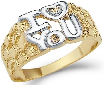 Sonia Jewels 14k Yellow and White Gold I Love You Heart Nugget Ring