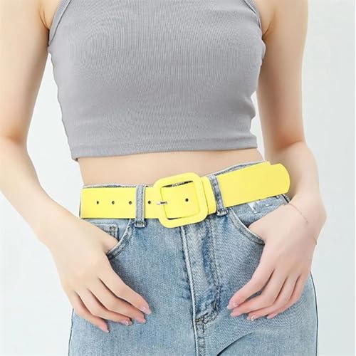 Women Fashion Solid Vintage Wide Belt Square Buckle Simple Party Belts4