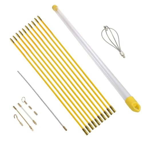 FANAHOKO通線ロッド 通線ワイヤー 1m φ4mm*10本 ケーブル索引具 先端金具9種類付き 収納ケース付き