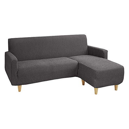 リコメン堂 ソファーカバー カウチ 3人掛け ストレッチ 洗える L型 L字 伸縮 左右 Mサイズ ウェーブ生地 ウェーブ インテリア 洗濯 簡単 高級 丸洗い フィット モダン ソファカバー 北欧 Re・Fit (ダークグレー, 左用)