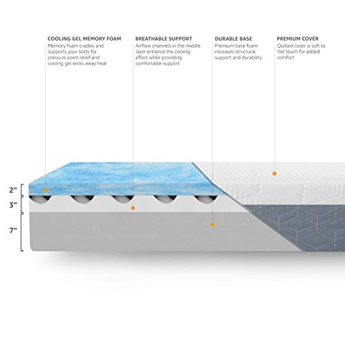 Amazon Basics Cooling Gel Memory Foam Mattress, Medium-Firm, Certipur-Us Certified, 12 Inch, King Size, White/Gray #TOP4