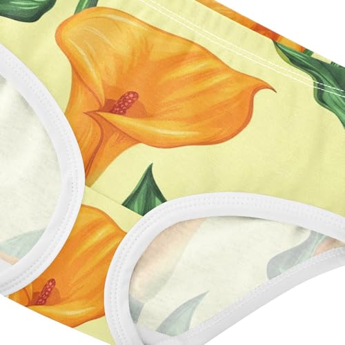 Durable Toddler Underwear Custom 2t Cotton Panties for Girl Orange Calla Lilies Green Leaves Yellow Kids Briefs Undies4