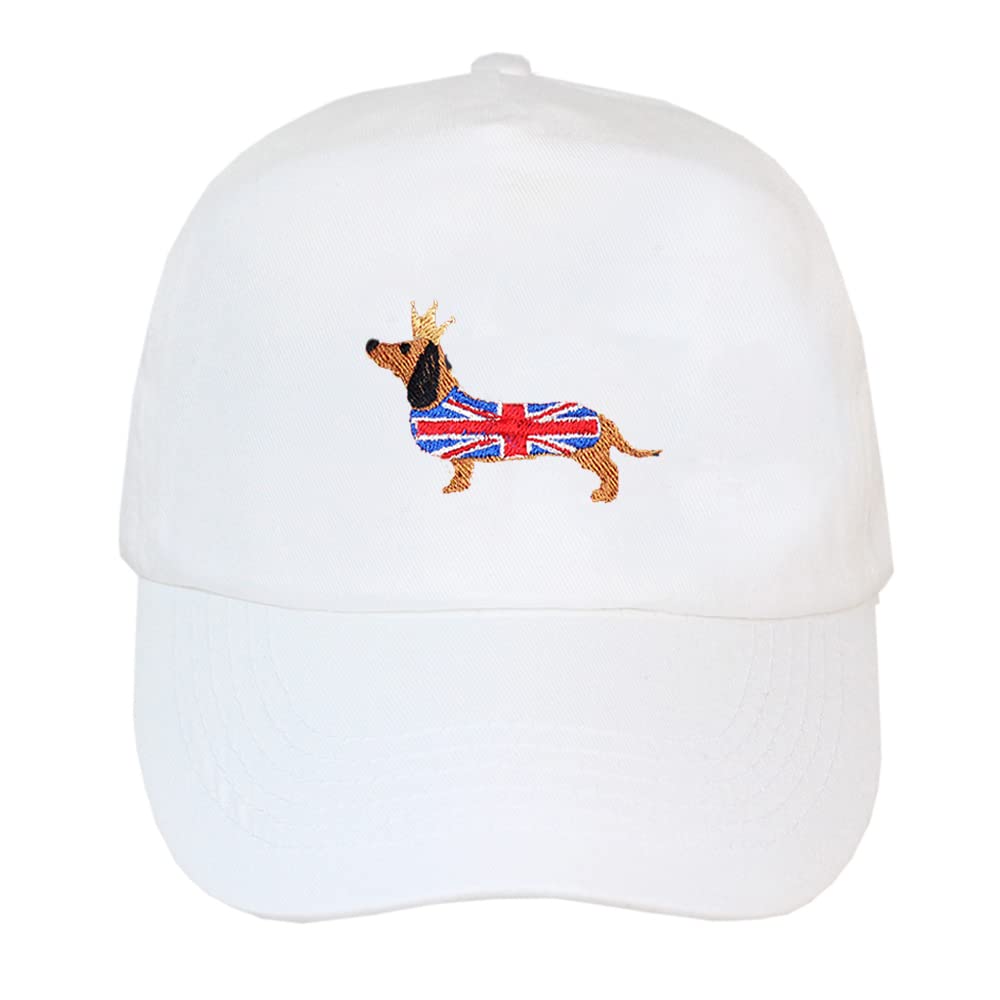 Teddyt's White Kid's Dachshund Sausage Dog Union Jack Coronation Baseball Cap Hat (White)