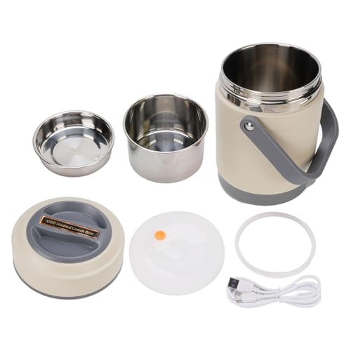Stainless Steel Portable Thermal Cooker Pot Non Leakage Heat Preservation Pot for Business People and Travelers 2L (Orange) (Beige) - Image 7