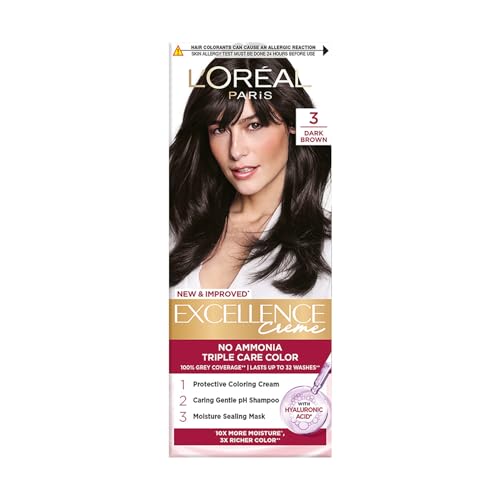 Image of L Oreal Paris Excellence Triple Care Hair Colour Cream, 25Ml + 25G - 3 Natural Darkest Brown (Pack Of 1)