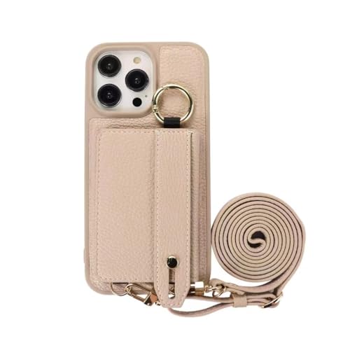 Étui portefeuille en cuir avec bandoulière pour iPhone 15 Pro Max coloris abricot