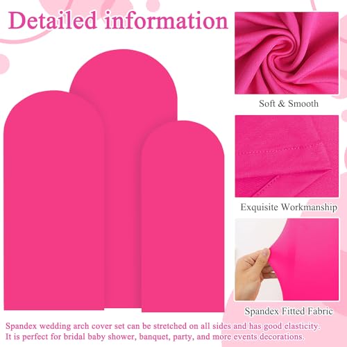 Image of FOTSHARER Hot Pink Arch Cover Set of 3 Spandex Arch Backdrop Cover Pink (7.2FT, 6.6FT, 6FT) Wedding Arch Stand Covers for Chiara Backdrop Stand Covers for Birthday Party Banquet Indoor Outdoor Decor