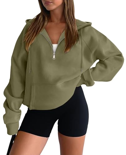 onlypuff Women Half Zipper Pullover Sweatshirt Long Sleeve Hoodies Kangaroo Pocket Fleece Basic Sweater
