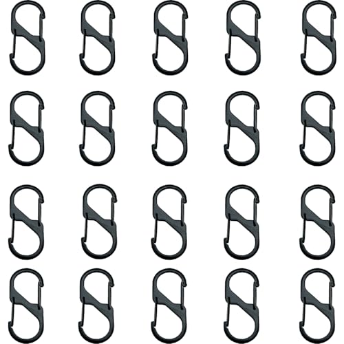 20 Stück S Karabiner, 30 * 14mm Metall Doppelkarabiner 8 Förmiger Karabiner Karabinerhaken schlüssel karabiner für Camping Wandern (Schwarz)