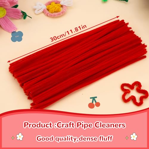 Image of Hssugi 100PCS Pipe Cleaners, Red Chenille Stems Craft Supplies | Pipe Cleaners Craft Supplies, Pipe Cleaners Bulk Fuzzy Sticks for DIY Art and Craft Projects Home Decoration