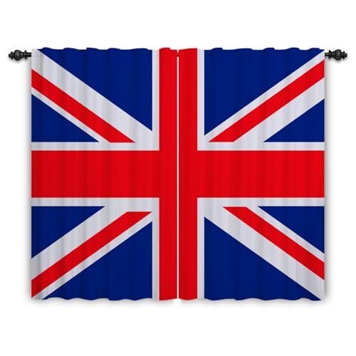ggaimwf Rideaux Royaume-Uni Drapeau Britannique Union Jack Nation Rideaux de fenêtre avec pli Crayon Bureau à Domicile Rideaux pour la Chambre Salon Rideau...
