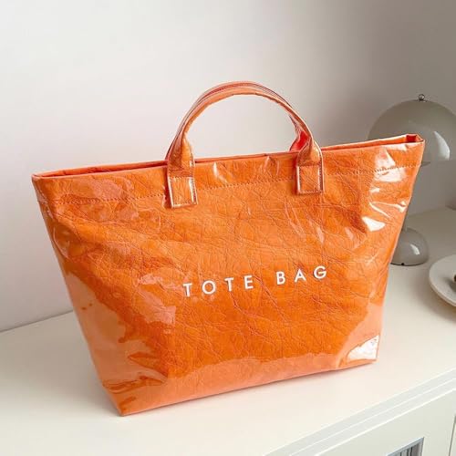 Image of Large Tote Bags for Women PVC Clear Totes Bag Plastic Carry All Bag Kraft Paper Shoulder Handbag Hobo for Work Travel