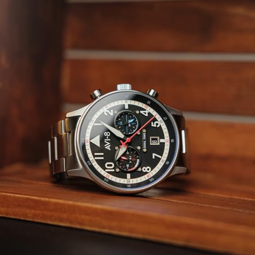 Image of AVI-8 Men's 43.5mm Hawker Hurricane Carey Dual Time Watch with Leather Strap AV-4088
