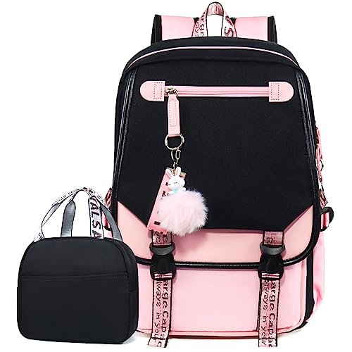 Bevalsa School Backpack For Girls, Girls Backpack With Lunch Box, Bookbag For Girls Kids Elementary Middle High School College Student 21L Casual Daypack Children Schoolbag With Usb Charging Port (Pink) #TOP3