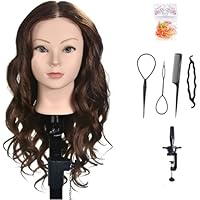 20\"-22\" Training Head 90% Real Human Hair Cosmetology Hairdressing Mannequin Manikin Doll Head (Table Clamp Holder Included)