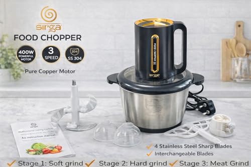 Image of Chef 400 Watts Electric Chopper for Kitchen, Twin Blade Technology, 3000 ml 'chop-n-store' plastic bowl with lid, Vegetable Chopper, Cutter, Chop, Mince, Dice, Whisk, Blend