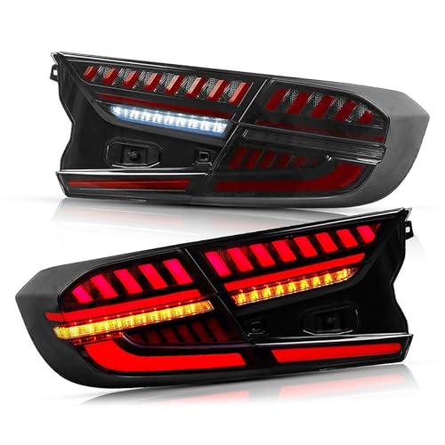 VLAND Led Tail Lights Compatible with Honda Accord 10th Gen 2018-2022 Rear Lamps w/Scanning Dynamic Animation Breathing DRL w/Sequential Smoked/Tinted Pair 4Pcs