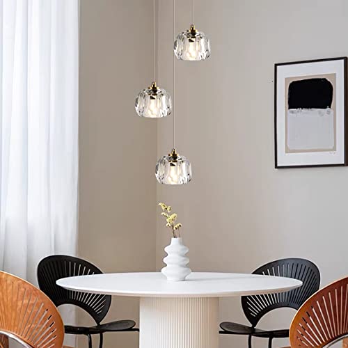 Zeetiana Modern Raindrop Pendant Lights, Round Brass Hanging Lamp Ceiling, Luxury Clear Crystal Hanging Lights For Bedroom Kitchen Island Dining Room Foyer Farmhouse (3 Lights - Clear Crystal) #TOP1