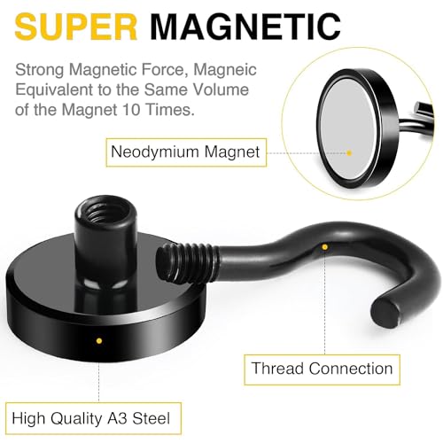 Image of DIYMAG Magnetic Hooks,85lbs Heavy Duty Magnets with Hook Black 8 Pack