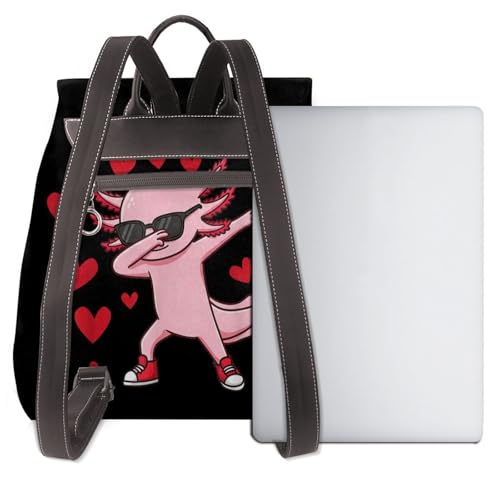 Rock Love Axolotls Microfiber PU Leather Backpack Lightweight Daypack Bag for Travel Business Commute Gym3