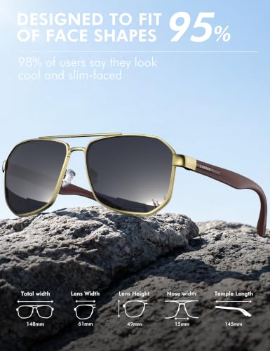 Image of LUENX Aviator Sunglasses for Men Square Polarized Polygon Lens - UV 400 Protection with Accessories Driving Outdoor