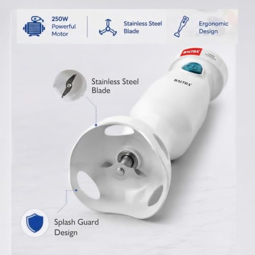 Image of BALTRA Hand Blender Electric | Powerful 250W Motor with Rust Free | Easy single trigger operation | Specially designed blades | Madhani | Kitchen Using Electric Blender