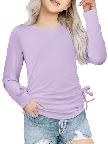 Image of Arshiner Girls Long Sleeve Shirts Ruched Knot Side Tunic Blouse Tee Tops