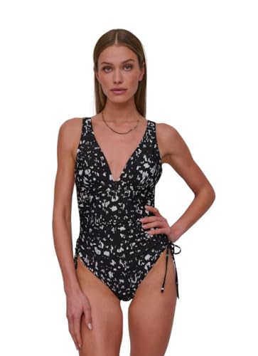 DKNY Women's Shirred Side-tie One Piece Swimsuit with Tummy Control