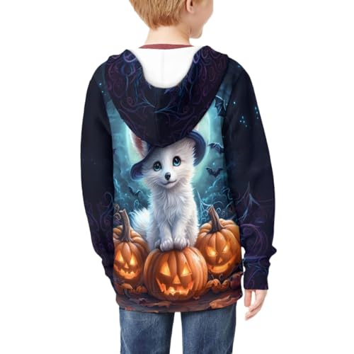 Kids Cool Halloween Fox 3D Print Zip Up Hoodies Boy Girl Hooded Sweatshirt with Packet4