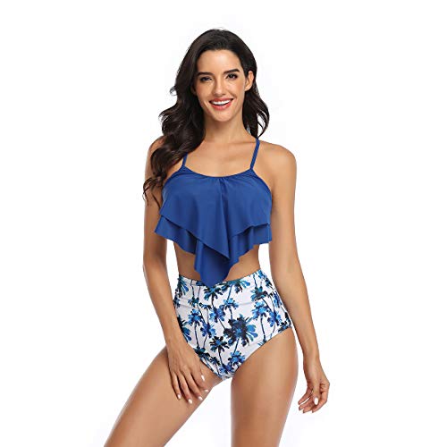 Family Matching Swimwear Set Mother Daughter Bikini Swimsuits Father Son Swim Trunk Bathing Suit (Xl, Women) Blue #TOP2
