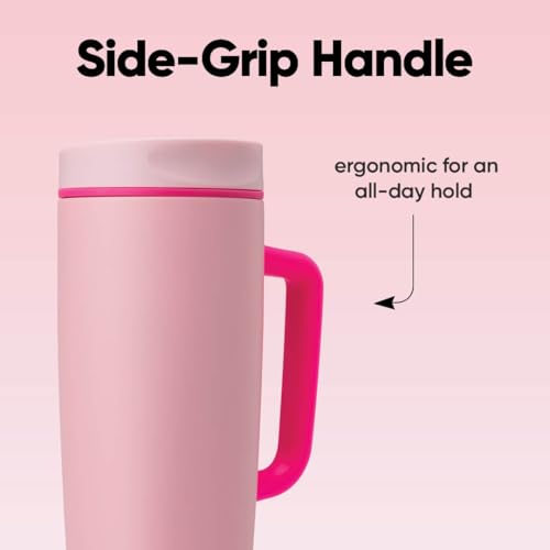 Image of Owala SmoothSip Slider Stainless Steel Insulated Travel Mug with handle, 100% Leak Proof, For Hot and Cold Drinks, Travel Friendly with Sliding Lock Lid, 24 oz, BPA Free, Leak Proof, Pucker Up