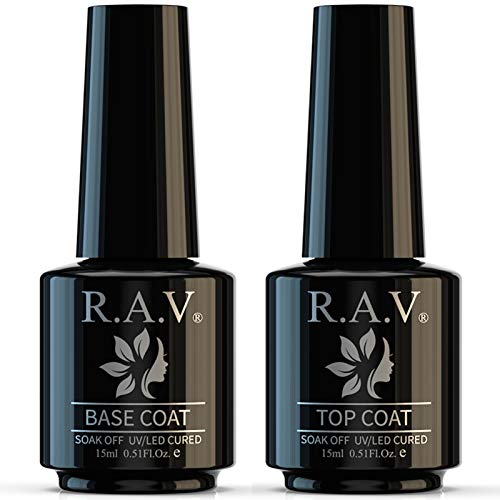 R.A.V Gel Nail Polish No Wipe Top and Base Coat Set Soak Off UV/LED Gel Nail Lacquer - 2 x 15ml