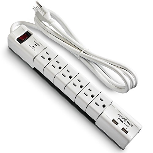 FosPower 6-Outlet Swivel Surge Protector & 2 USB 2.4A Charging Ports Power Strip with 6FT Power Cord Extension Surge Suppressor, UL Listed (S6SU2J5)