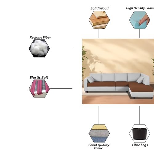 Image of Florian RHS 6 Seater L Shape Sofa Set for Living Room (Brown Grey Fabric) Premium Fabric Sofa