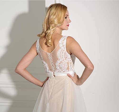 Image of Spaghetti Chiffon Beach Wedding Dress V Neck A line Bridal Gowns Lace Plus Size Wedding Dress