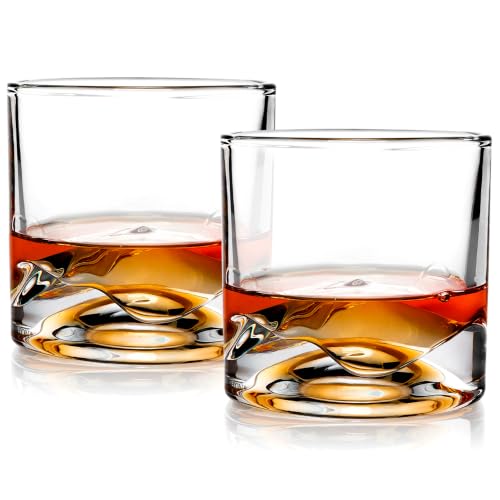 Image of LIITON Mount Blanc Whiskey Glasses, Set of 2, 10oz, Bourbon Glass | Thick Freezable Crystal Rock Glasses, Old fashioned Whiskey Gifts for Men, Cocktails, Scotch Glasses